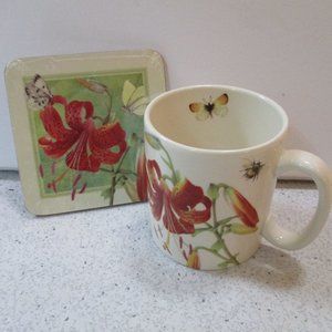 *Spode Floral Haven Butterfly Bee Mug and Coaster Set